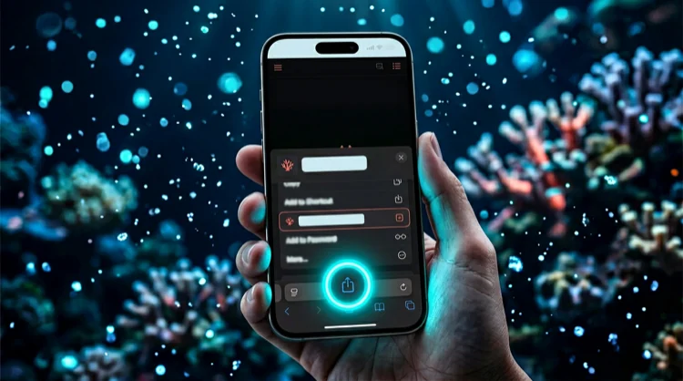 iPhone mit Safari und Hinweis zur Installation auf den Homescreen.